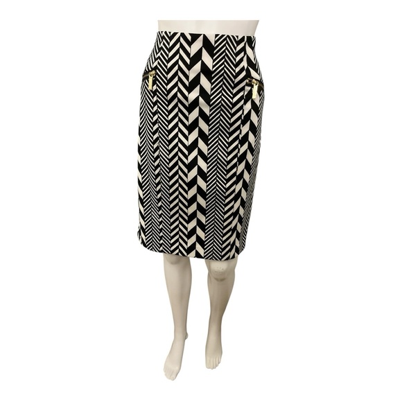 Michael Michael Kors Black and White Chevron Pencil Skirt Size 8 - Picture 1 of 8
